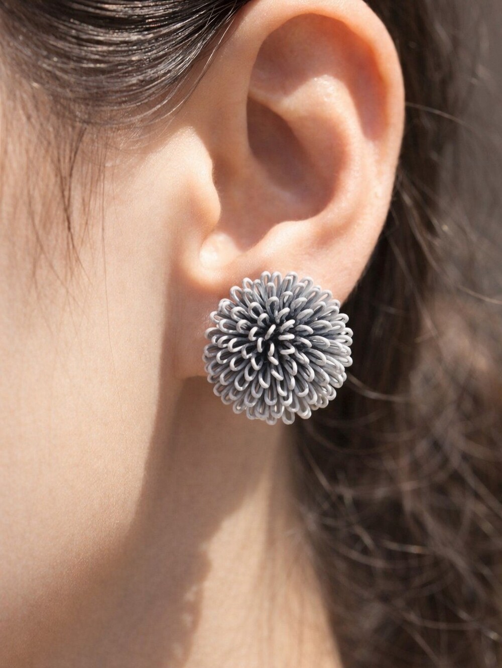 Silver & White Pine Cone Stud Earrings Textured Loop Design Modern Jewelry
